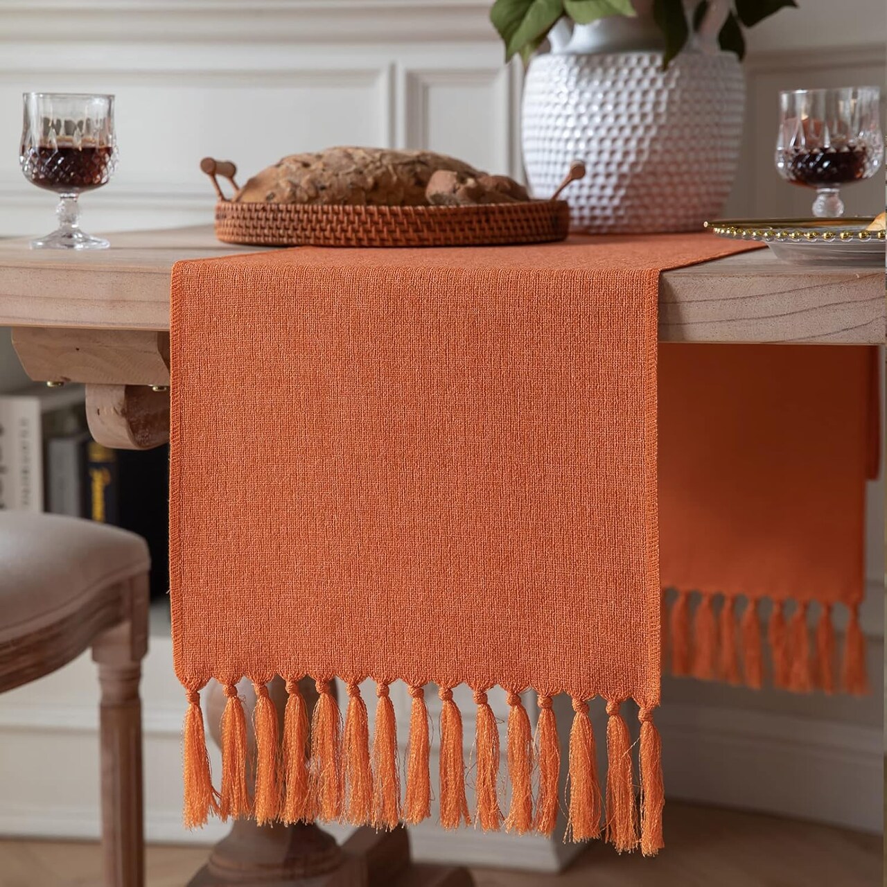 Burnt Orange Fall Table Runners (Classic Burlap/Harvest Pumpkin) 13x72 Inch
